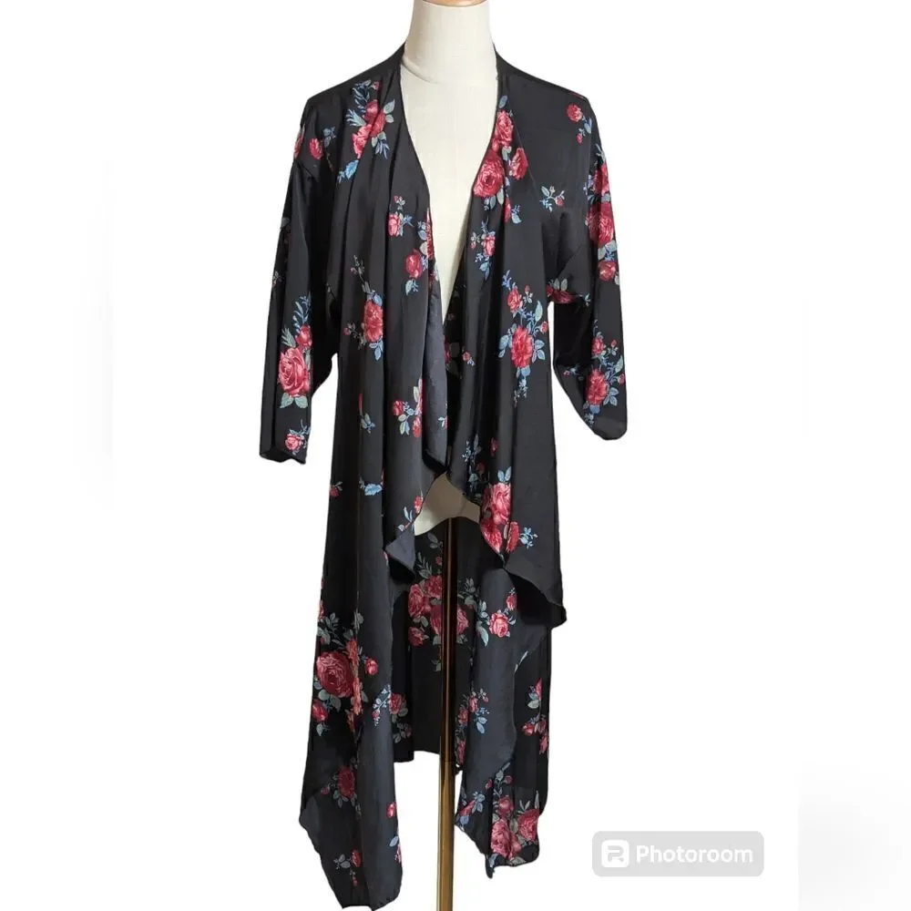 Lularoe Black Floral Kimono